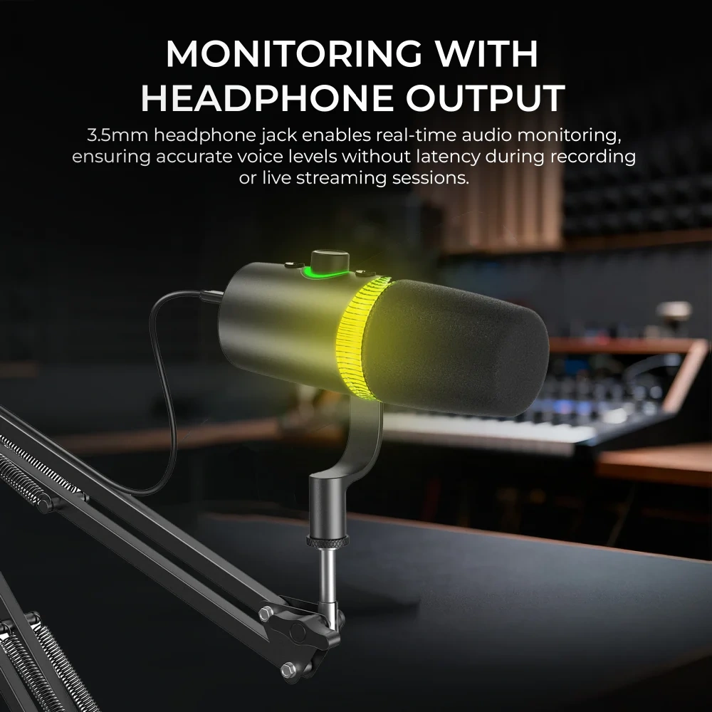 DigiTek USB Professional Dynamic Podcast Microphone RGB (DM 701) view 7